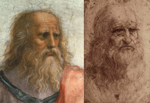 Plato depicted in the image of Leonardo by Raphael in the School of Athen Painting 1509